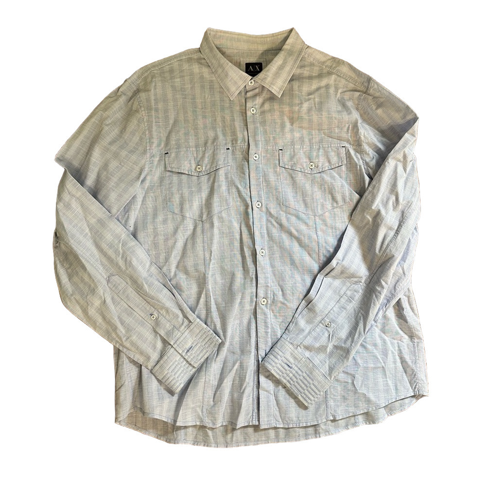 ARMANI EXCHANGE BLUE PLAID SLIM FIT LONG SLEEVE DRESS SHIRT